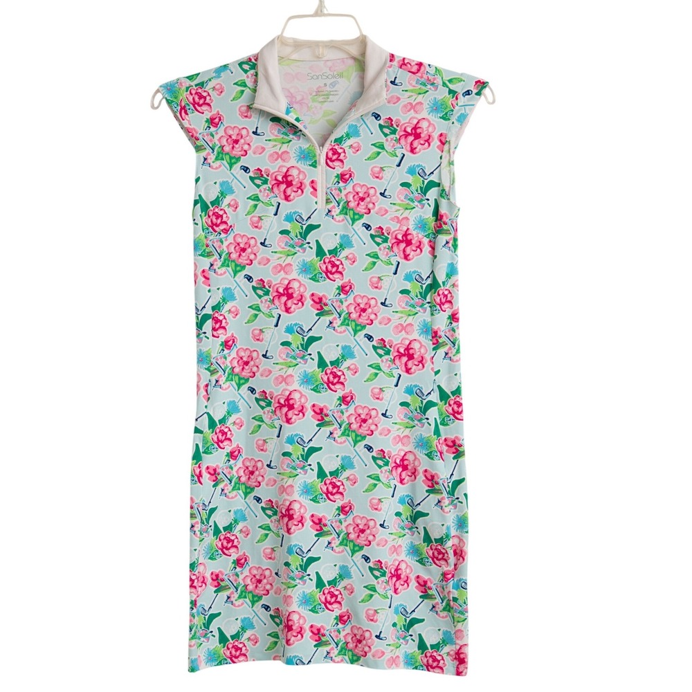 San Soleil Golf Dress Sz S Colorful Print UV 50 Athleisure Performance Resort